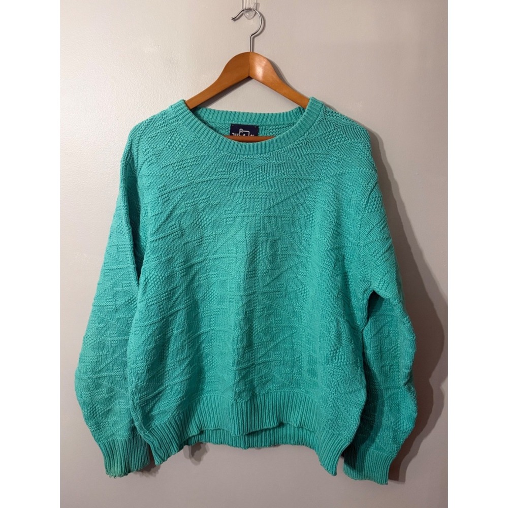 Vintage‎ Woolrich Surf Green Textured Knit Sweater Large Made USA 80's/90s